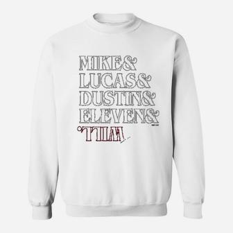 Superluxe Clothing The Party Mike Dustin Eleven And Will Names Upside Down Sweat Shirt - Seseable