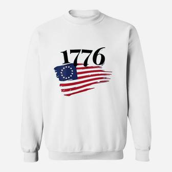 Tattered Betsy Ross Flag 1776 Proud American Veteran Protest Sweat Shirt - Seseable