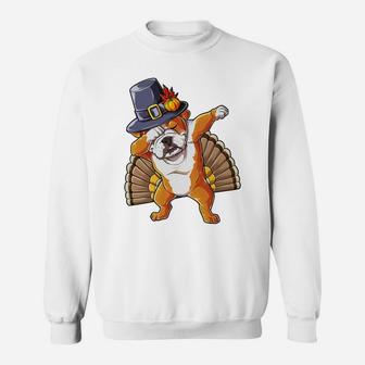 Thanksgiving For Kids Dabbing English Bulldog Pilgrim Sweat Shirt - Seseable