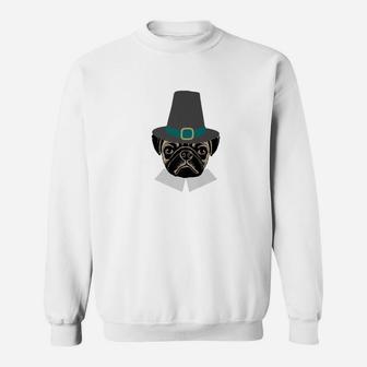 Thanksgiving Holiday Funny Pug Dog Pilgrim Sweat Shirt - Seseable