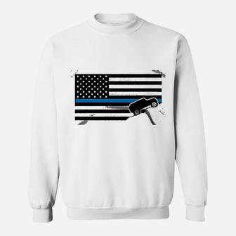 Thin Blue Line Usa Flag With Outline Of Crawling American Flag Leo Perfect Sweat Shirt - Seseable