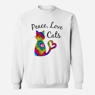 Tie Dye Cat Peace Love Cats Tie Dyed Kitty Cat Lovers Sweat Shirt - Seseable