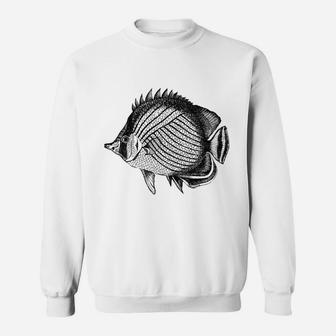 Vintage Butterfly Fish Print Sweat Shirt - Seseable