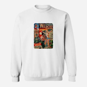 Vintage Comic Print Sweatshirt, Wildkatze Superhelden Design Unisex - Seseable