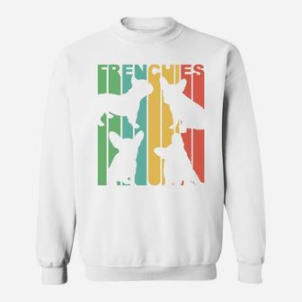Vintage Retro 1970s Style Rainbow French Bulldogs Silhouette Sweat Shirt - Seseable