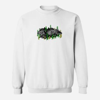 Weißes Herren Sweatshirt mit Dschungel-Elefanten-Design, Naturmotiv Tee - Seseable