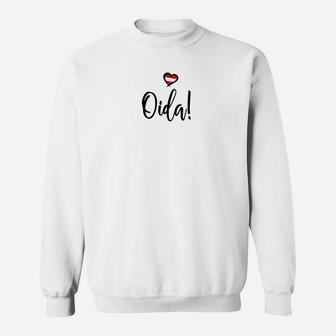Weißes Unisex Sweatshirt mit Oida!-Schriftzug & Herz-Design - Seseable