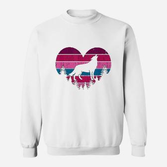 Wolf Girl Valentines Day Vintage Cute Loves Wolves Sweat Shirt - Seseable
