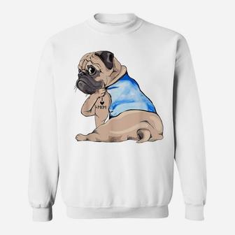 Women Gifts Pug Dog Tattoo I Love Mom T-shirt Sweat Shirt - Seseable