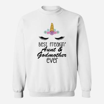 Womens Best Freakin Aunt And Godmother Ever Gift Unicorn Sweat Shirt - Seseable