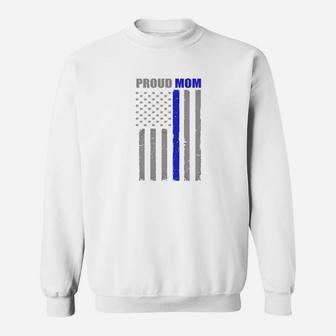 Womens Proud Mom Thin Blue Line Flag Police T-shirt 1 Sweat Shirt - Seseable