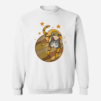 Yellow Cartoon Cat Astronaut Flying In Space Pet Gift Sweatshirt - Seseable