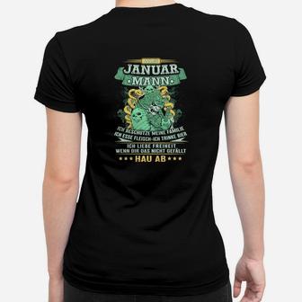 Januar-Mann Frauen Tshirt mit Drachenmotiv und Spruch, Themen-Geburtstagsshirt - Seseable