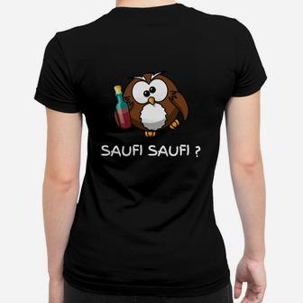 Lustiges Eulen-Motiv Frauen Tshirt Saufi Saufi mit Flaschen-Design für Partys - Seseable