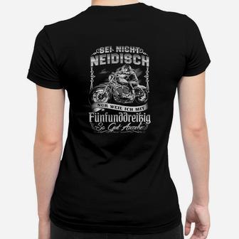 Schwarzes Biker Frauen Tshirt, Motorrad-Motiv & Spruch für 35. Geburtstag - Seseable