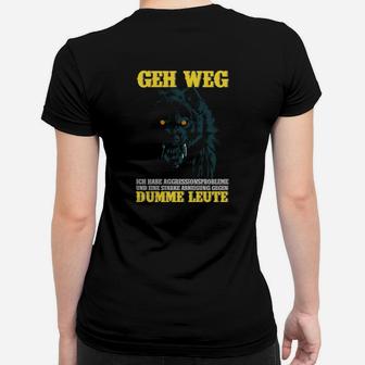 Schwarzes Frauen Tshirt Hundemotiv, Lustiger Spruch Aggressionsprobleme - Seseable