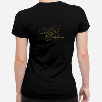 Schwarzes Frauen Tshirt mit goldener Schrift Verzierung, Elegante Mode - Seseable