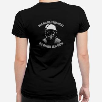Schwarzes Frauen Tshirt mit Helm-Motiv - Wo du rausrennst, da renne ich rein - Seseable