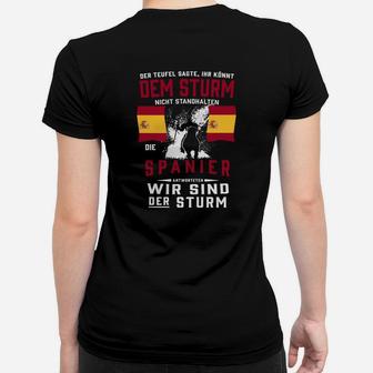 Schwarzes Frauen Tshirt mit Spanischem Motiv & Sturm-Slogan, Unisex Design - Seseable