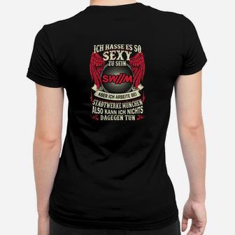 Schwarzes Frauen Tshirt Sexy bei den Stadtwerken, Lustiges Motiv - Seseable