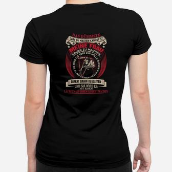 Schwarzes Herren Frauen Tshirt mit Motorrad-Adler-Print & Meine Frau Slogan - Seseable