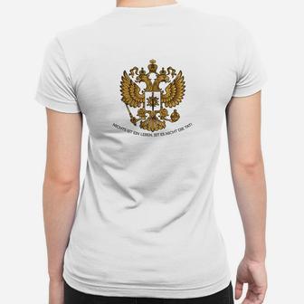 Weißes Frauen Tshirt mit Russischem Wappen, Spruch Montes Aurei Aufdruck - Seseable