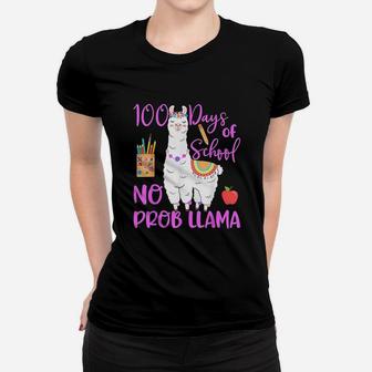 100 Days Of School No Probllama Llama Teacher 100th Day Ladies Tee - Seseable