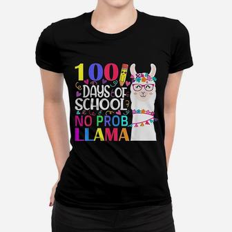 100 Days Of School No Probllama Llama Teacher And Student Ladies Tee - Seseable