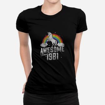 41st Bday Vintage Unicorn 70s 80s 90s Awesome Since 1981 Ladies Tee - Seseable