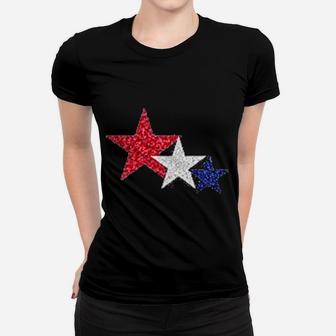 4th Of July Memorial Day Patriotic Star T Glitter Fouth Of July Ladies Tee - Seseable