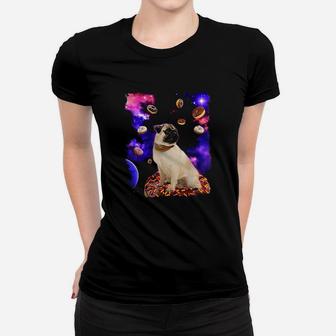 Adorable Pug In Space With Doughnuts Ladies Tee - Seseable