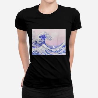 Aesthetic Pastel Pink Purple Great Wave Japanese Ladies Tee - Seseable