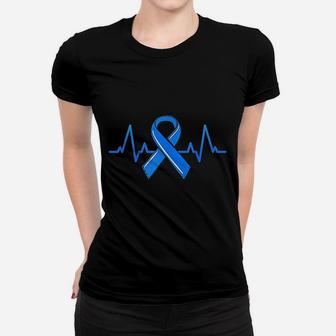 Als Heartbeat Family Blue Ribbon Awareness Warrior Gift Ladies Tee - Seseable