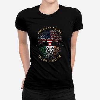 American Grown With Irish Roots Tree Usa Flag Unique Gifts Ladies Tee - Seseable