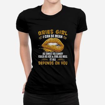 Aries Girl I Can Be Mean Golden Lips Aries Girl Ladies Tee - Seseable