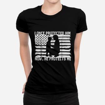 Army Mom I Once Protected Him Now He Protects Me Ladies Tee - Seseable