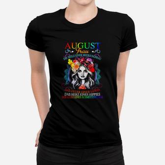 August-Geburtstags-Frauen Tshirt für Damen, Blumen & Hippie-Design - Seseable