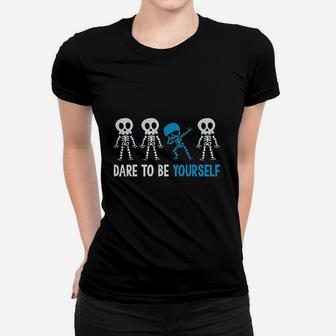 Autism Awareness Dare To Be Yourself Dabbing Skeleton Women T-shirt - Seseable
