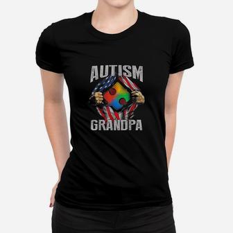 Autism Grandpa American Flag Autism Awareness Ladies Tee - Seseable