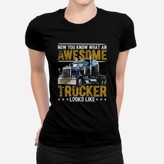 Awesome Trucker Big Rig Sem Trailer Truck Driver Ladies Tee - Seseable