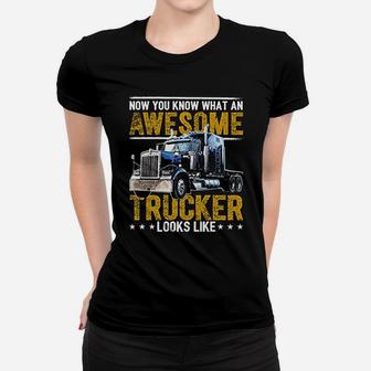 Awesome Trucker Big Rig Semi Trailer Truck Driver Gift Ladies Tee - Seseable