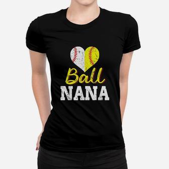 Baseball Softball Ball Heart Nana Mothers Day Gifts Ladies Tee - Seseable