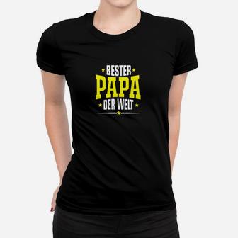 Bester Papa der Welt Herren Frauen Tshirt, Schwarz mit Gelber Schrift - Seseable