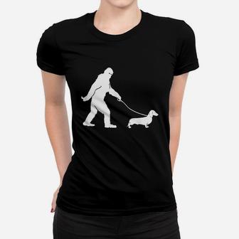 Bigfoot Sasquatch Walking Dachshund Dog Lovers Gift Ladies Tee - Seseable