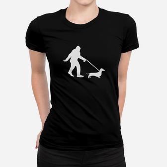 Bigfoot Walking A Dachsund Dog Lover Gift Ladies Tee - Seseable