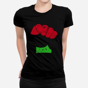 Black History T-shirt Red Black And Green Pride Fist Black Ladies Tee - Seseable