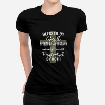 Blessed By God Spoiled By Husband Christian Wife Gift Ladies Tee - Seseable