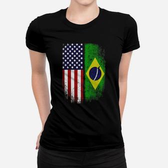 Brazilian American Flag T-shirt Brazil Pride Heritage Tee Ladies Tee - Seseable