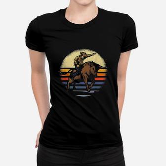 Bull Riding Rodeo Rider Cowboy Western Vintage Retro Gift Ladies Tee - Seseable