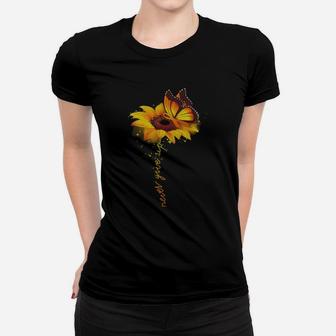 Butterfly Sunflower Never Give Up Ladies Tee - Seseable
